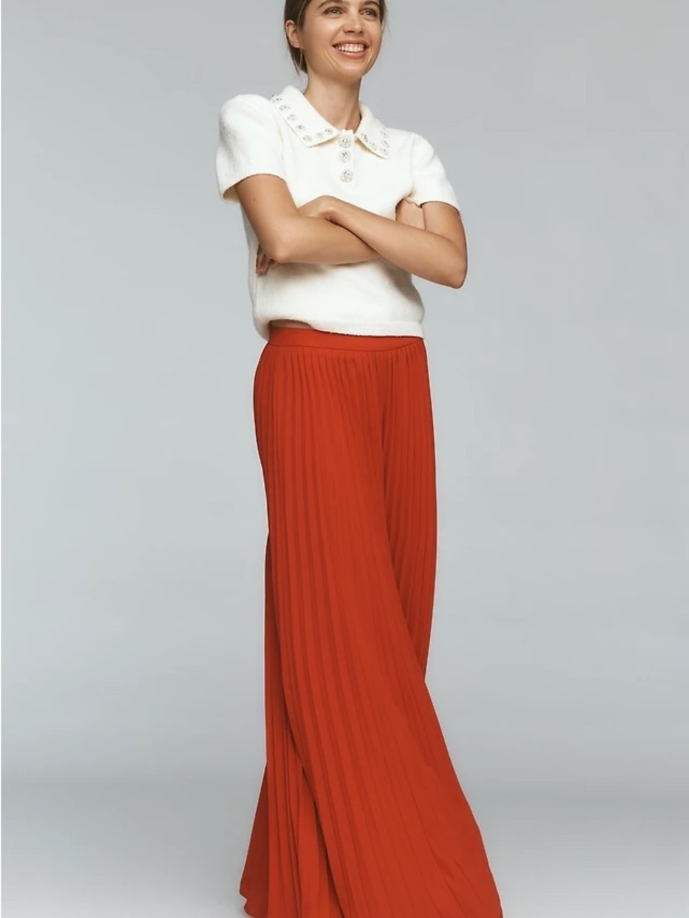 Anthropologie Pleated Wide-Leg Pants in Red